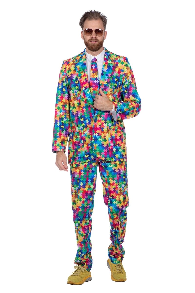 Gekleurd Pak Heren Puzzelstukjes 3 delig