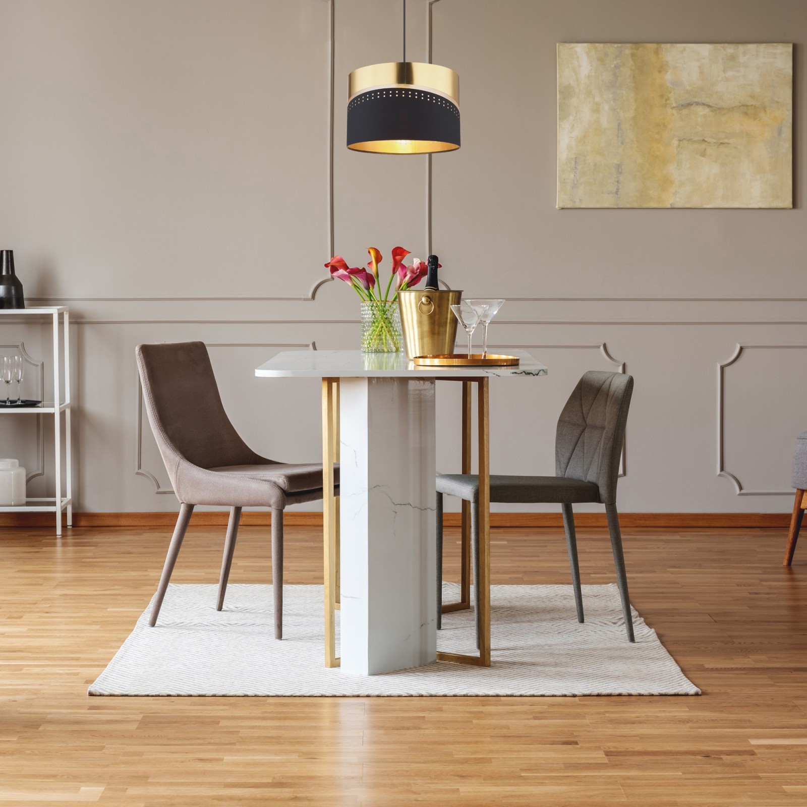Hängeleuchte - schwarz matt - goldfarben - 120 cm