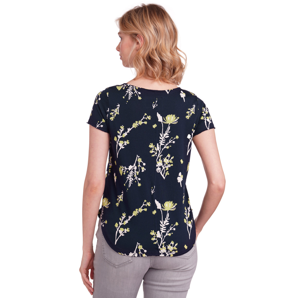 Gina Damen T-Shirt mit Blumen-Allover dunkelblau