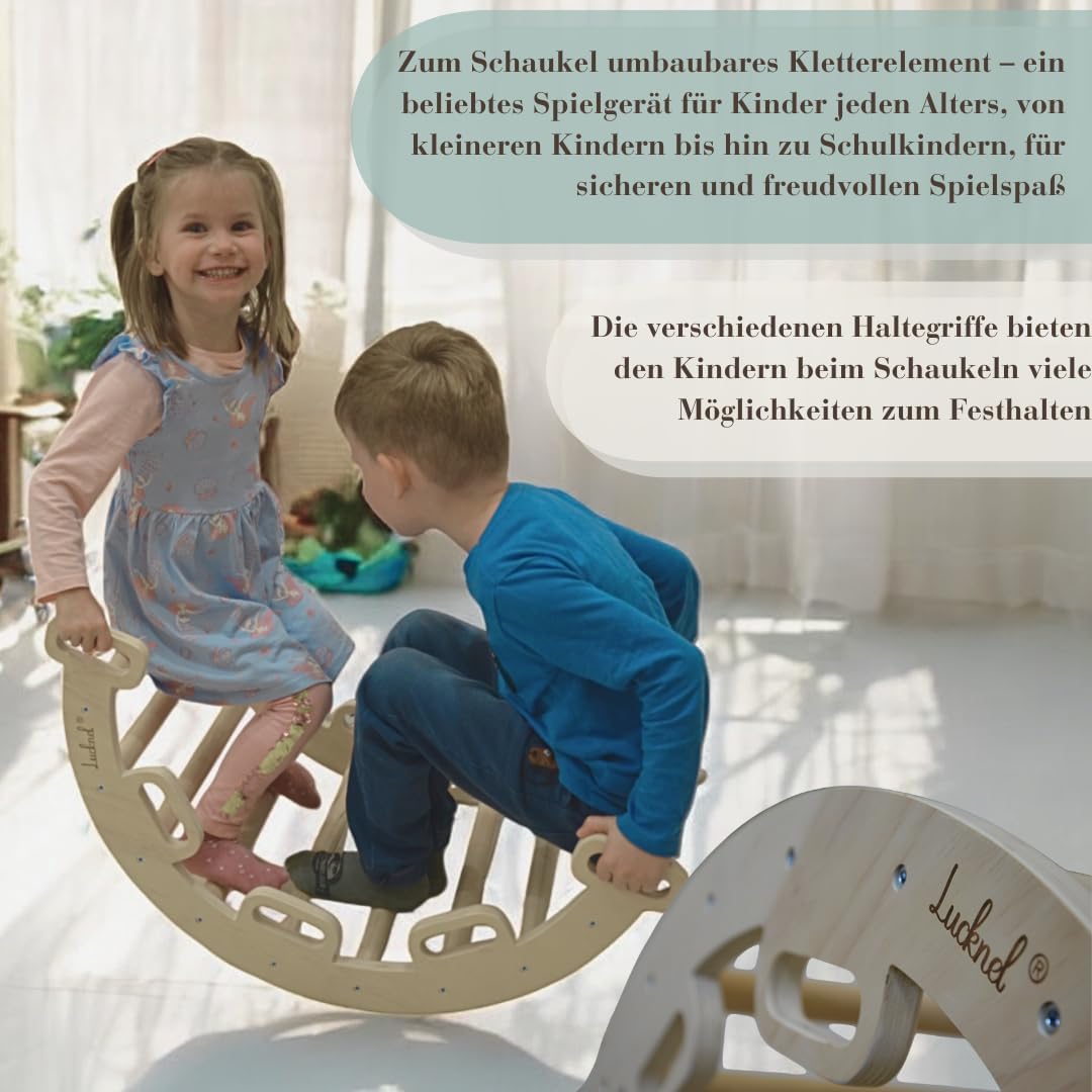 5-in-1 Montessori Klettergerüst Indoor Set – Pikler Dreieck, Kletterbogen, Kletternetz und Indoor Rutsche mit doppelseitiger Rampe – Indoor Spielplatz ab 1 Jahr, naturbelassenes Holz
