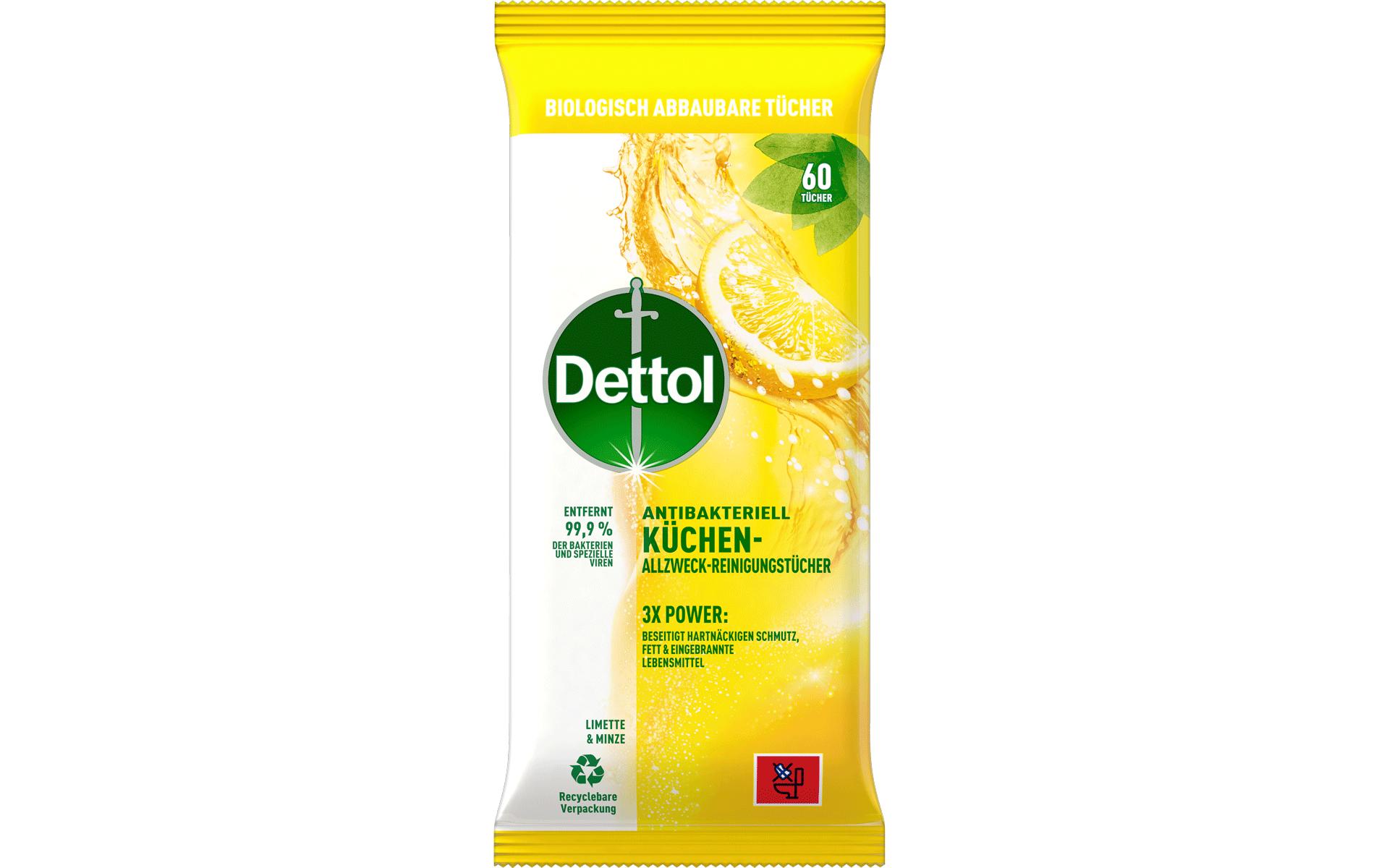 Küchen Allzweck-Reinigungstücher Limette & Minze 60 StückAntibakterieller Oberflächenreiniger mit Limette & Minze Duft