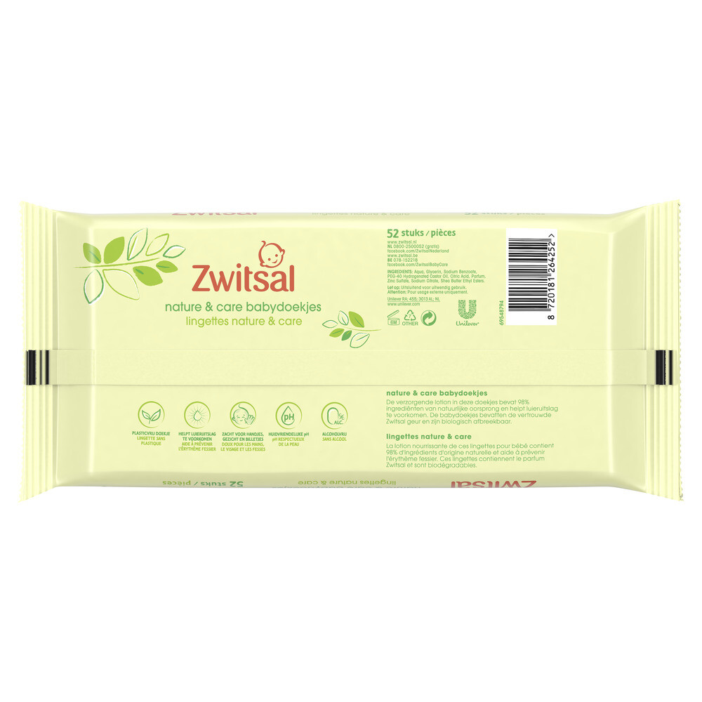 Zwitsal Babydoekjes Nature & Care12x52 stuks