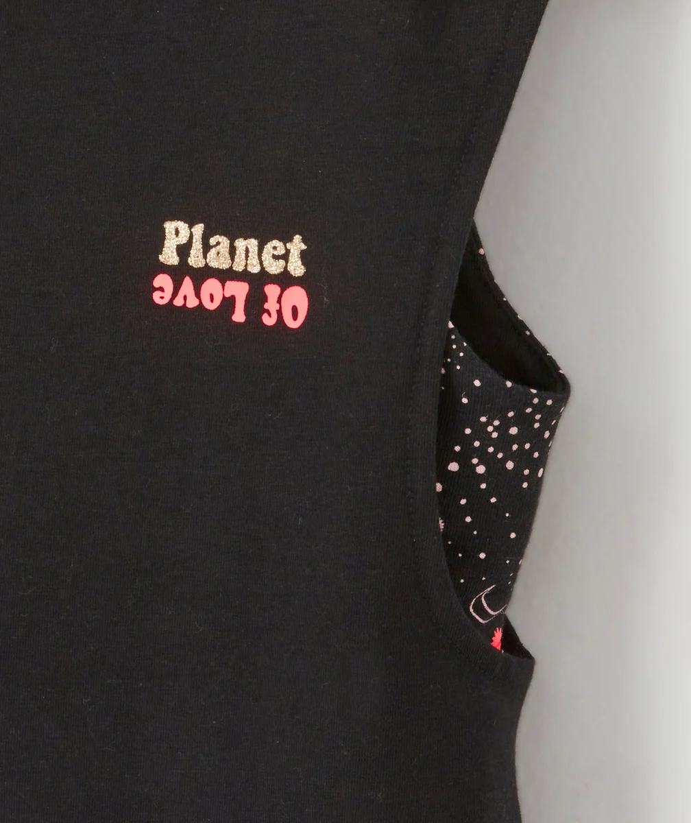 T-SHIRT 2 EN 1 FILLE AVEC BRASSIÈRE NOIR IMPRIMÉ ÉTOILES