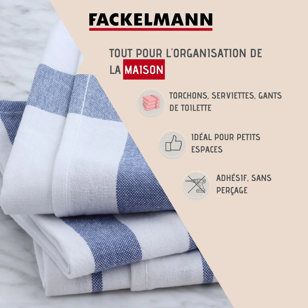 Lot de 2 crochets adhésif en acier inoxydable, Tecno Fackelmann