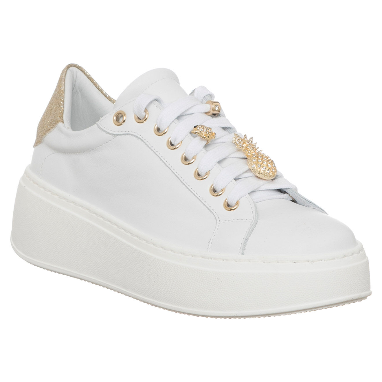 Loretta Pettinari Sneakers en Cuir Maé blanc/doré