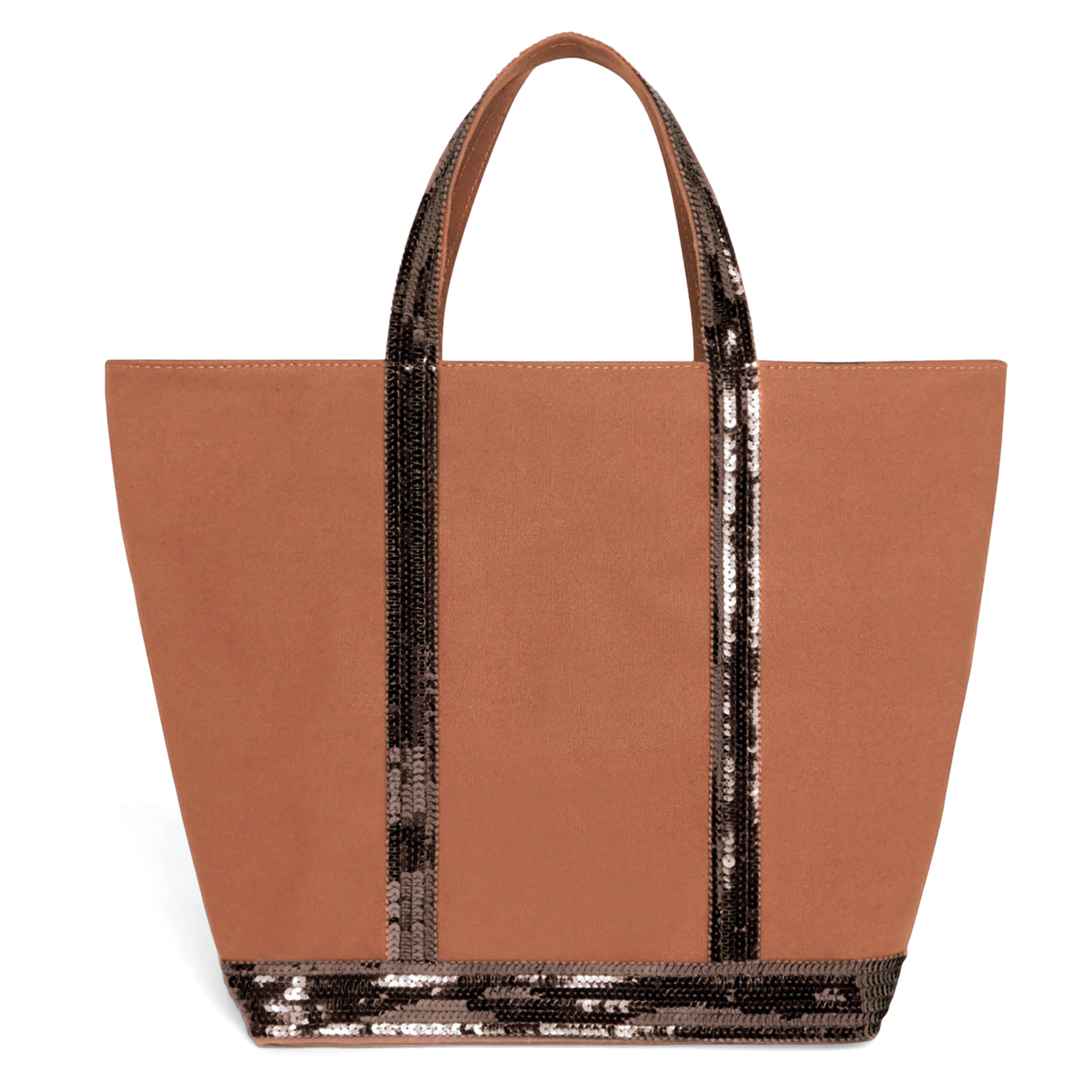 Cabas M à sequins en toile de coton| Marron