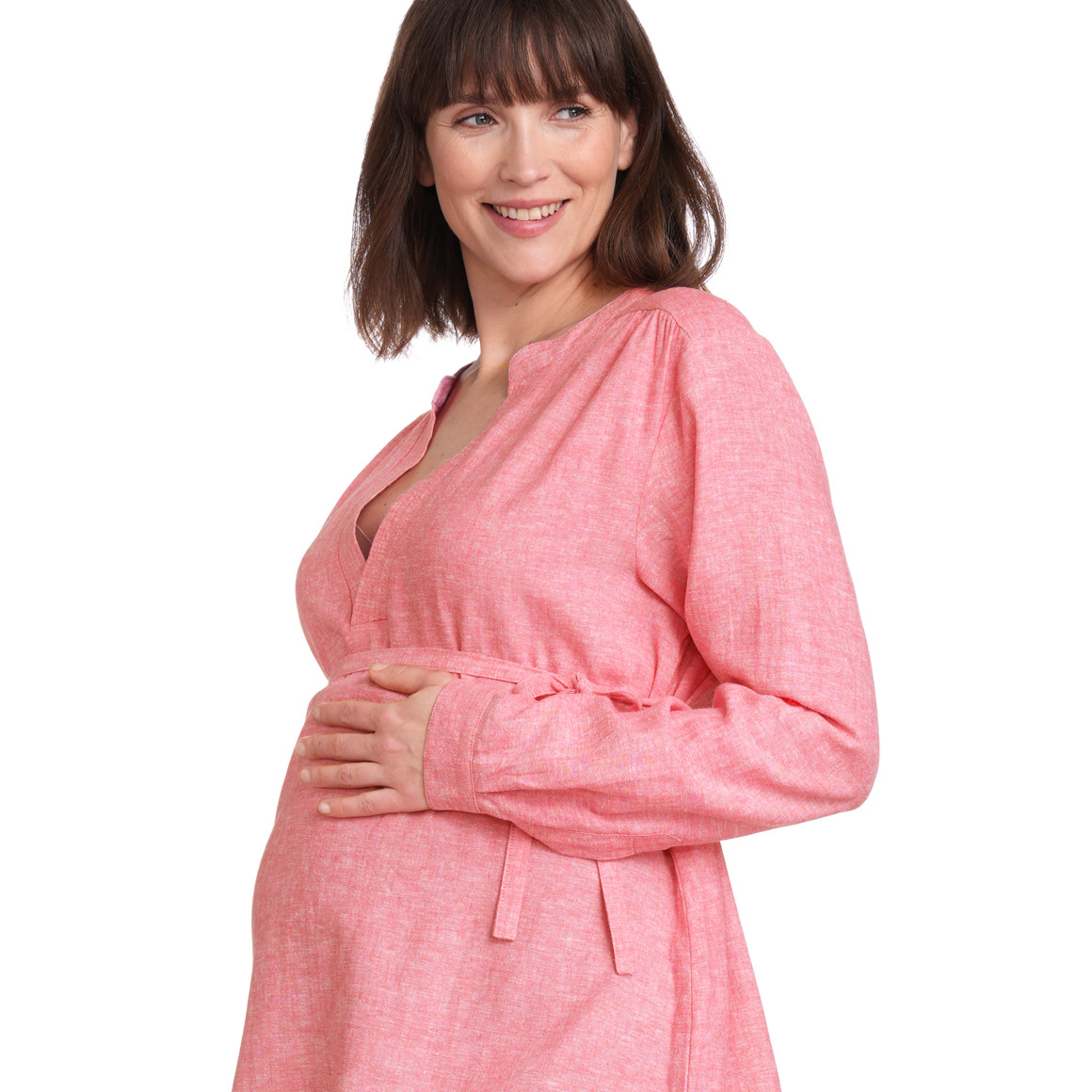 Gina Mama Damen Leinen-Umstands-Bluse unifarben hellrot