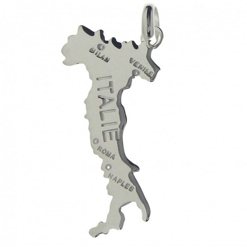 Pendentif carte d' Italie en argent 925°/00 - 2,5cm haut