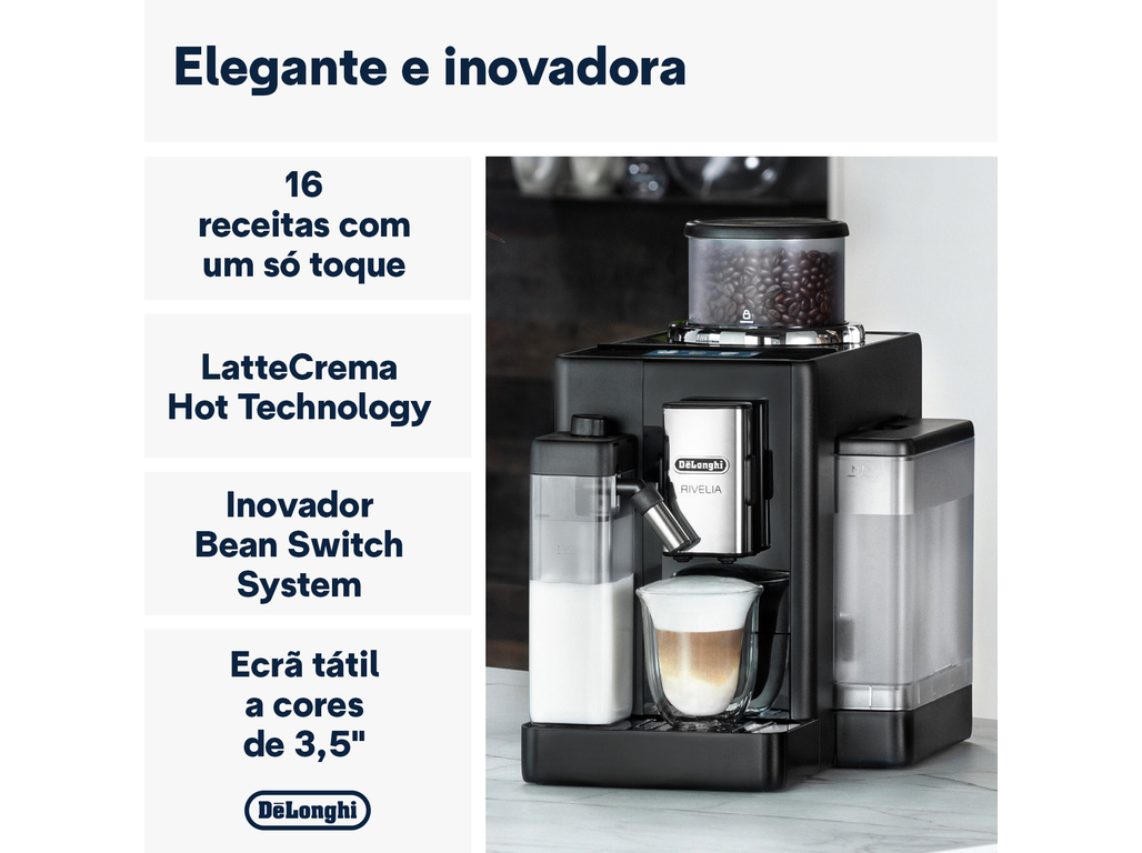 MÁQUINA DE CAFÉ AUTOMÁTICA DELONGHI RIVELIA LATTE CREMA EXAM440.55.B PRETO
