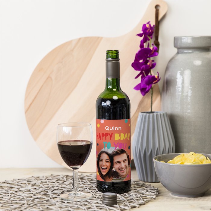 Duc de la Fôret | Merlot | Happy Bday met eigen foto en naam | 750 ml