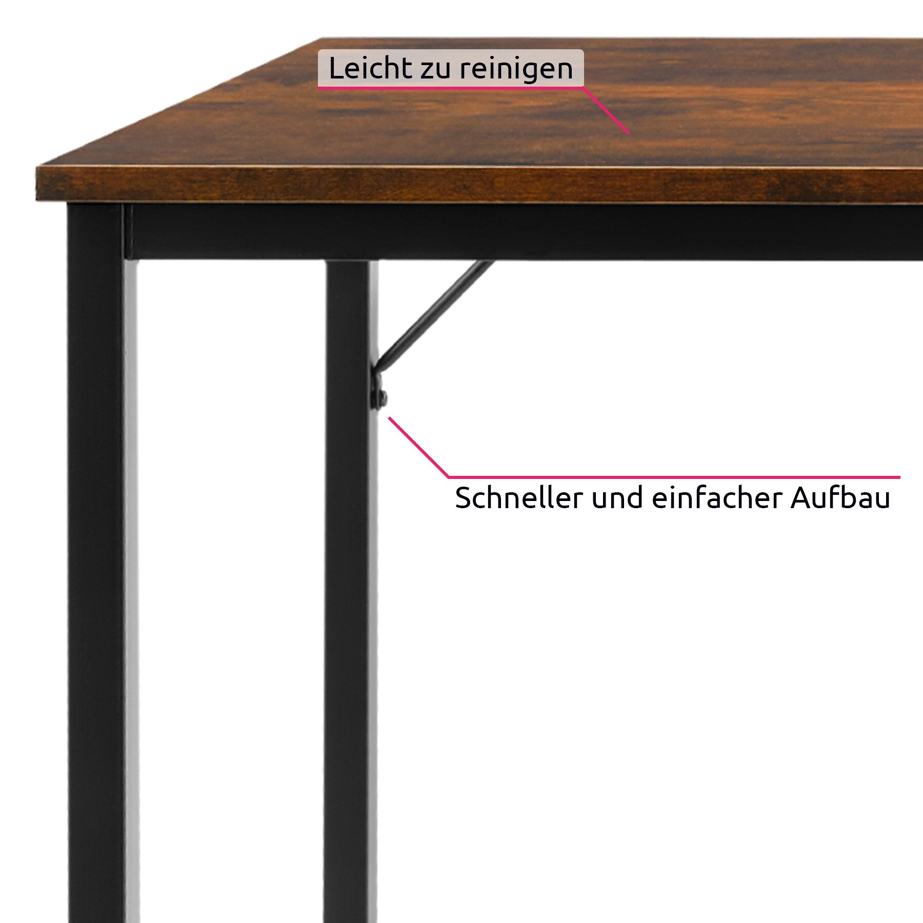 tectake® Schrebitisch, Industrial Style, große Beinfreiheit, Höhe 75,5 cm