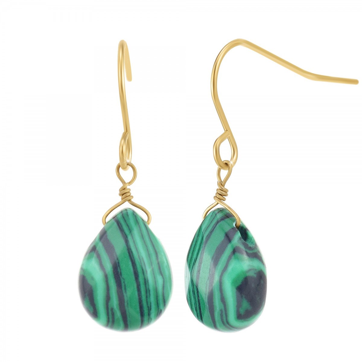 Boucles d'oreilles SC Bohème ornées de deux pierres malachite