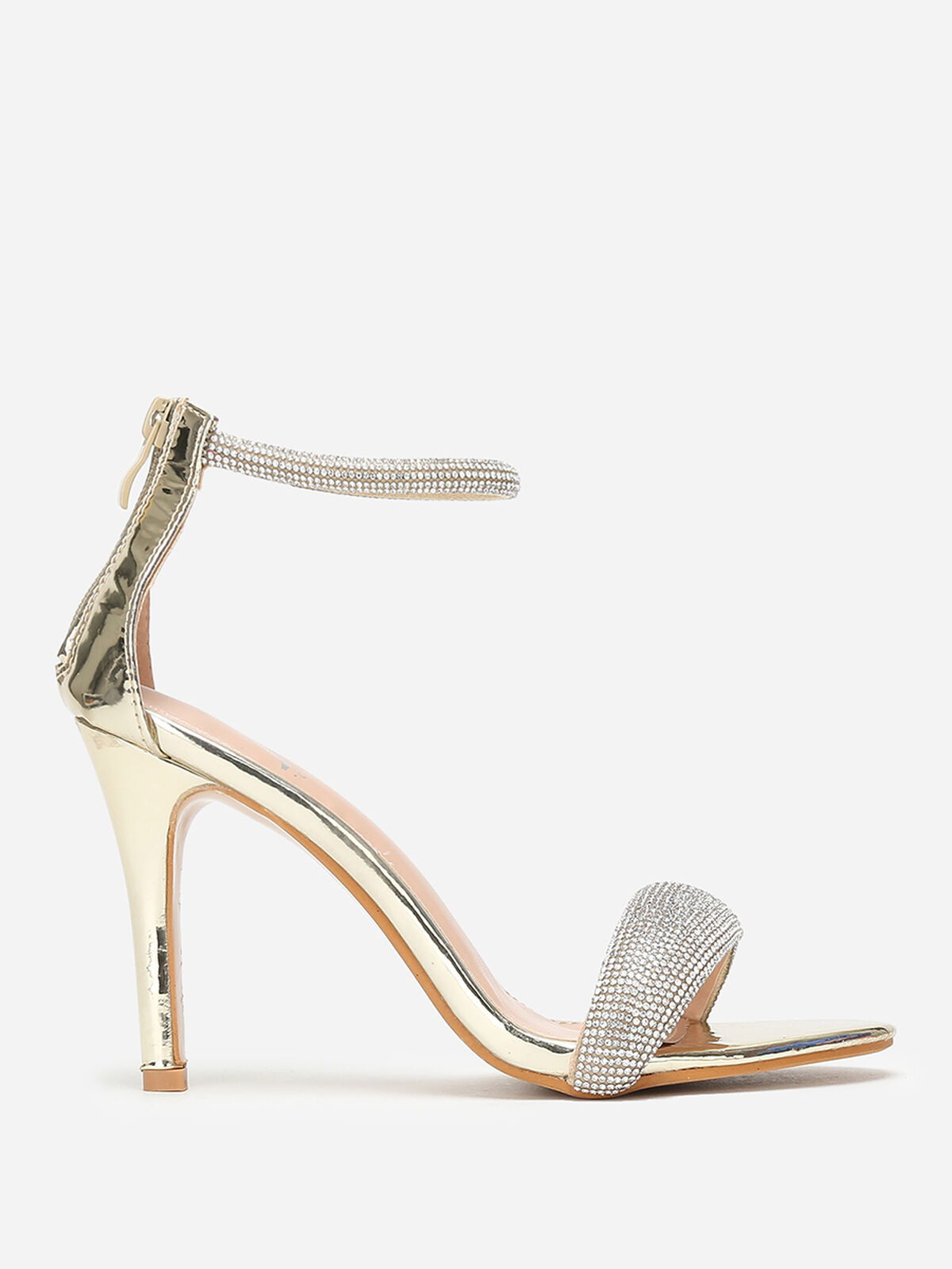 Sandales à brides arrondies en strass- Doré
