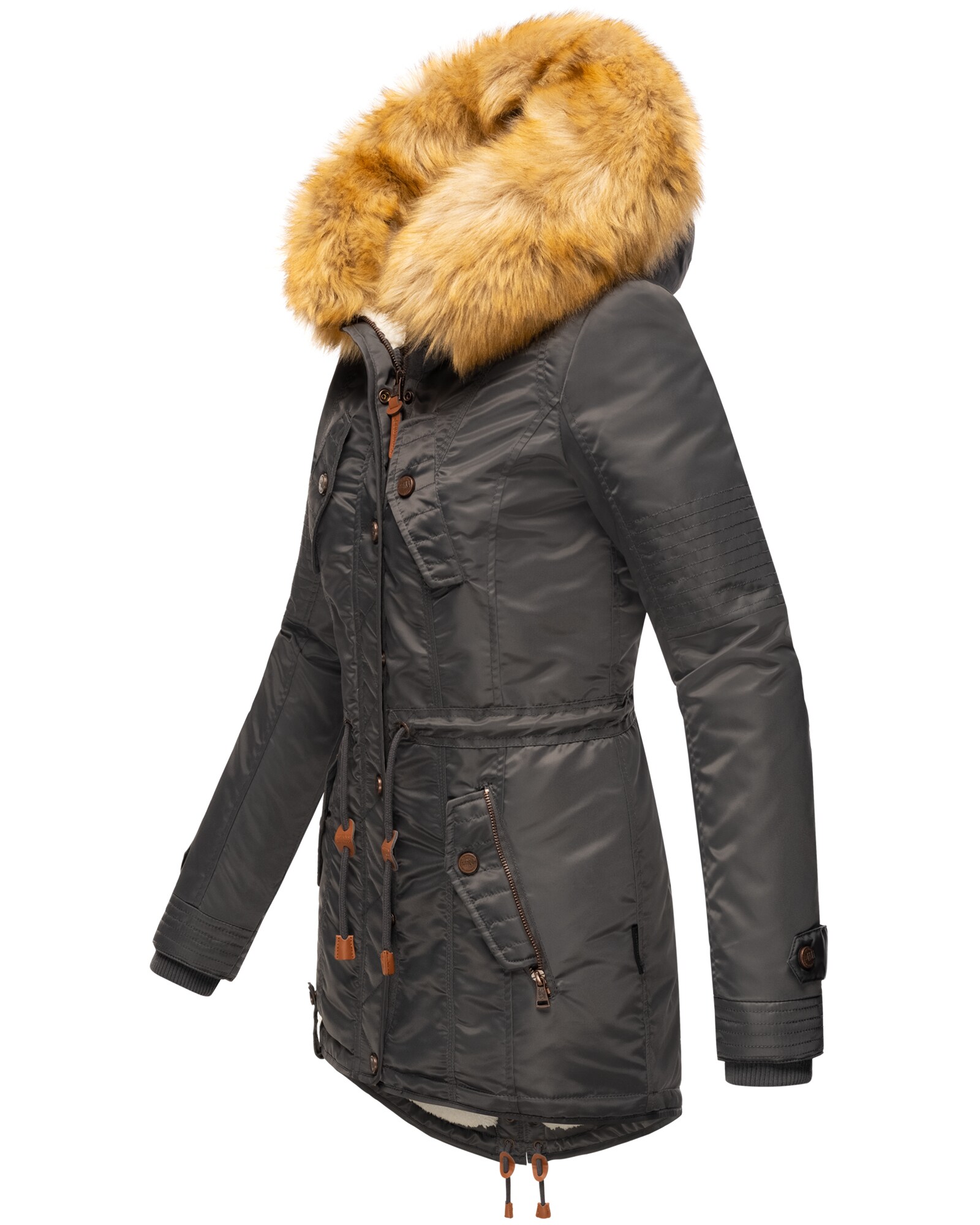 NAVAHOO Damen Hochwertiger Wintermantel Winterparka mit großem Kunstfell La Viva