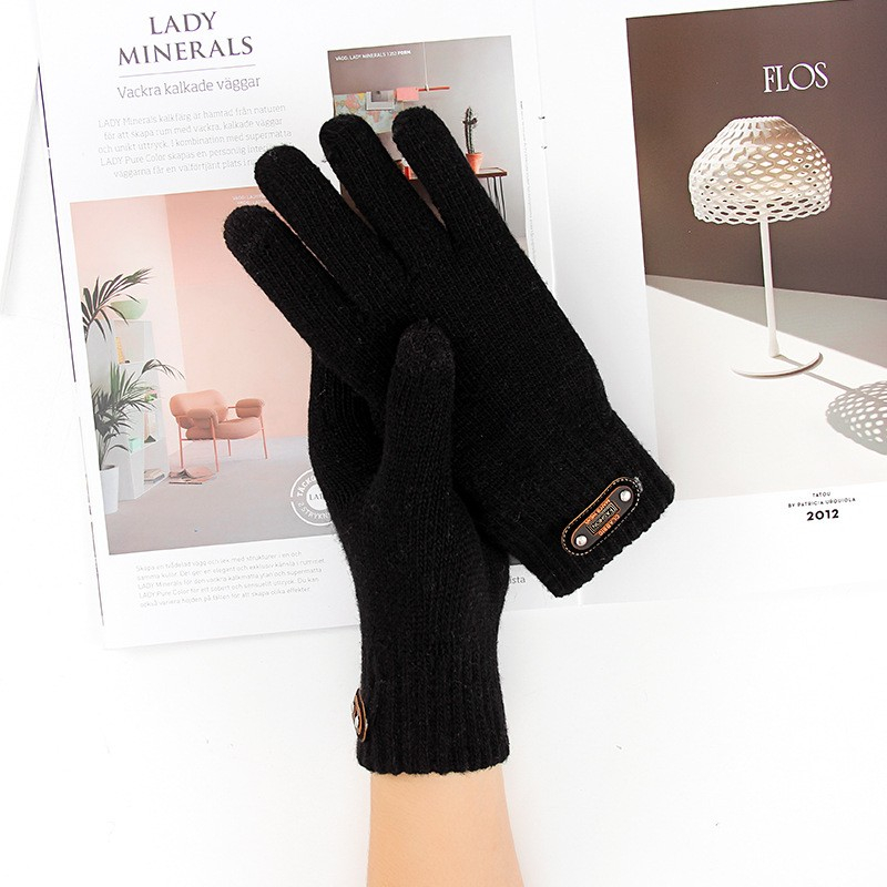 (1 Paar) Herren Strick Handschuhe Warme Winter Handschuhe (One Size) - Schwarz