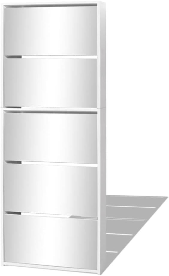 vidaXL Schuhschrank Schuhregal Schuhkipper Schuhkommode 5 Fächern Spiegel Weiß