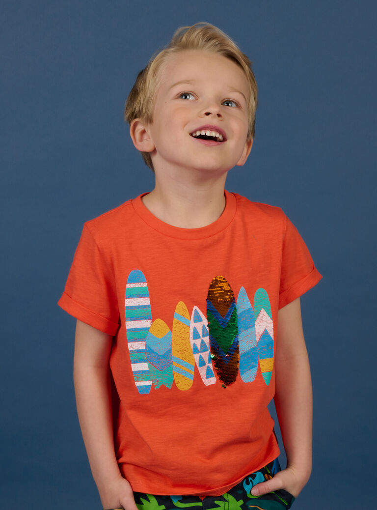 T-shirt orange à sequins réversibles enfant garçon