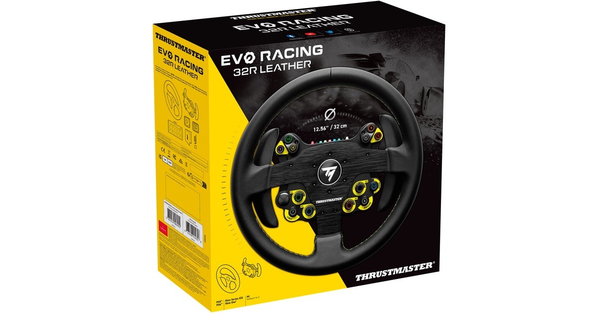 ThrustmasterEVO Racing 32R Leather stuur add-on  (Zwart, PS5 en PS4, Xbox Series en Xbox One en PC)