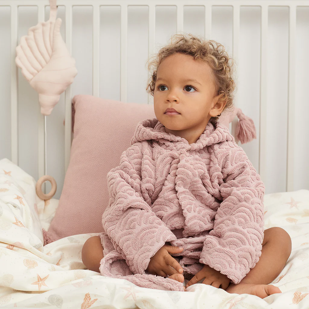 Badekåbe med hætte og ører, 3-4 år - GOTS Dusty Rose