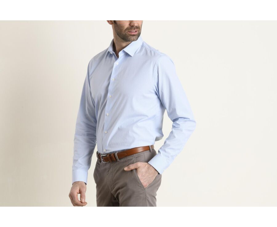 Chemise coton à fines rayures bleu clair - GASPARD CLASSIC
