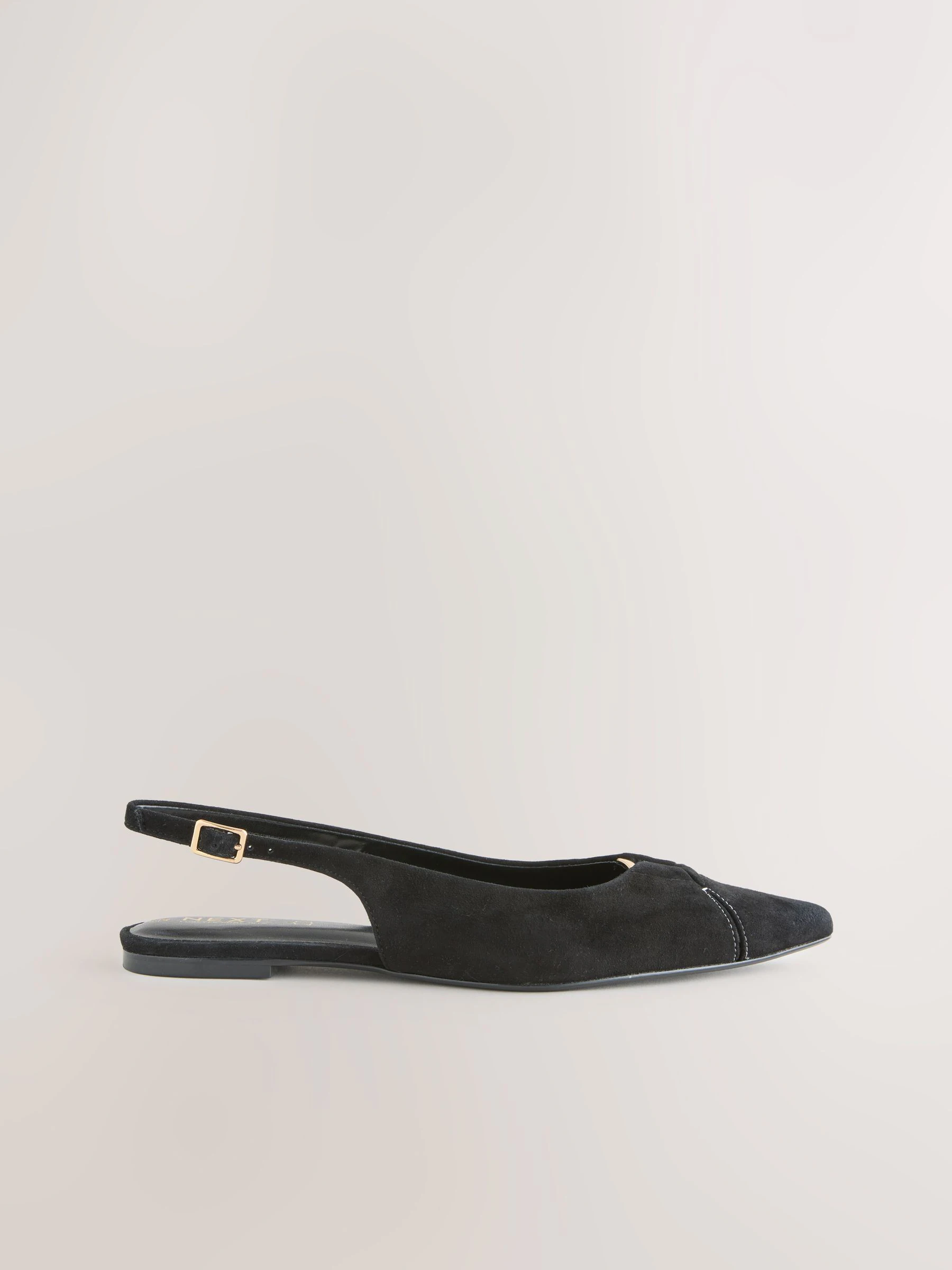 Zwart - Premium Leather Pointed Toe Hardware Slingback Shoes