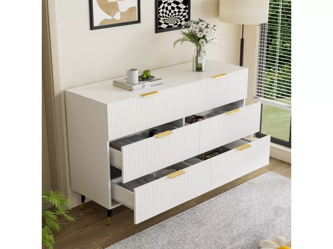 Commode avec 6 tiroirs - 120 x 40 x 77 cm - Panneaux de particules - pour salon, chambre - Couleur blanc
