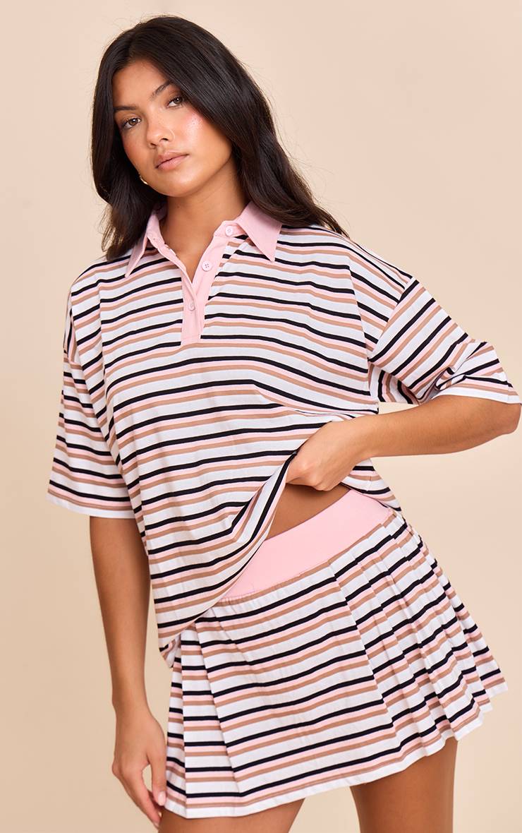 Rose Jupe-short De Tennis Mini Plissée À Rayures Coordonnée