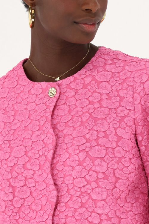 Roze jacquard top met knoopsluiting