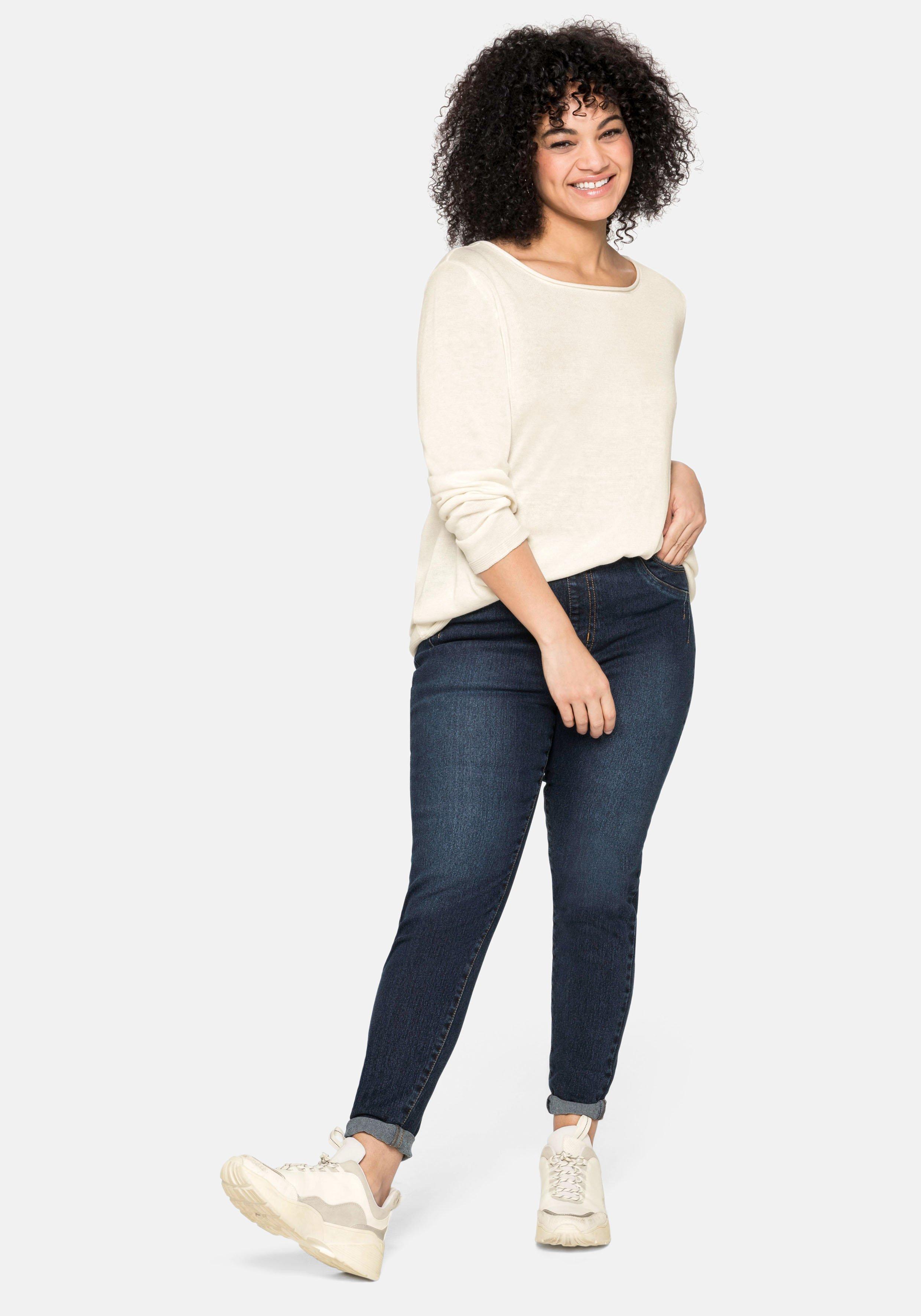 Longpullover mit U-Boot-Ausschnitt und Leinenanteil