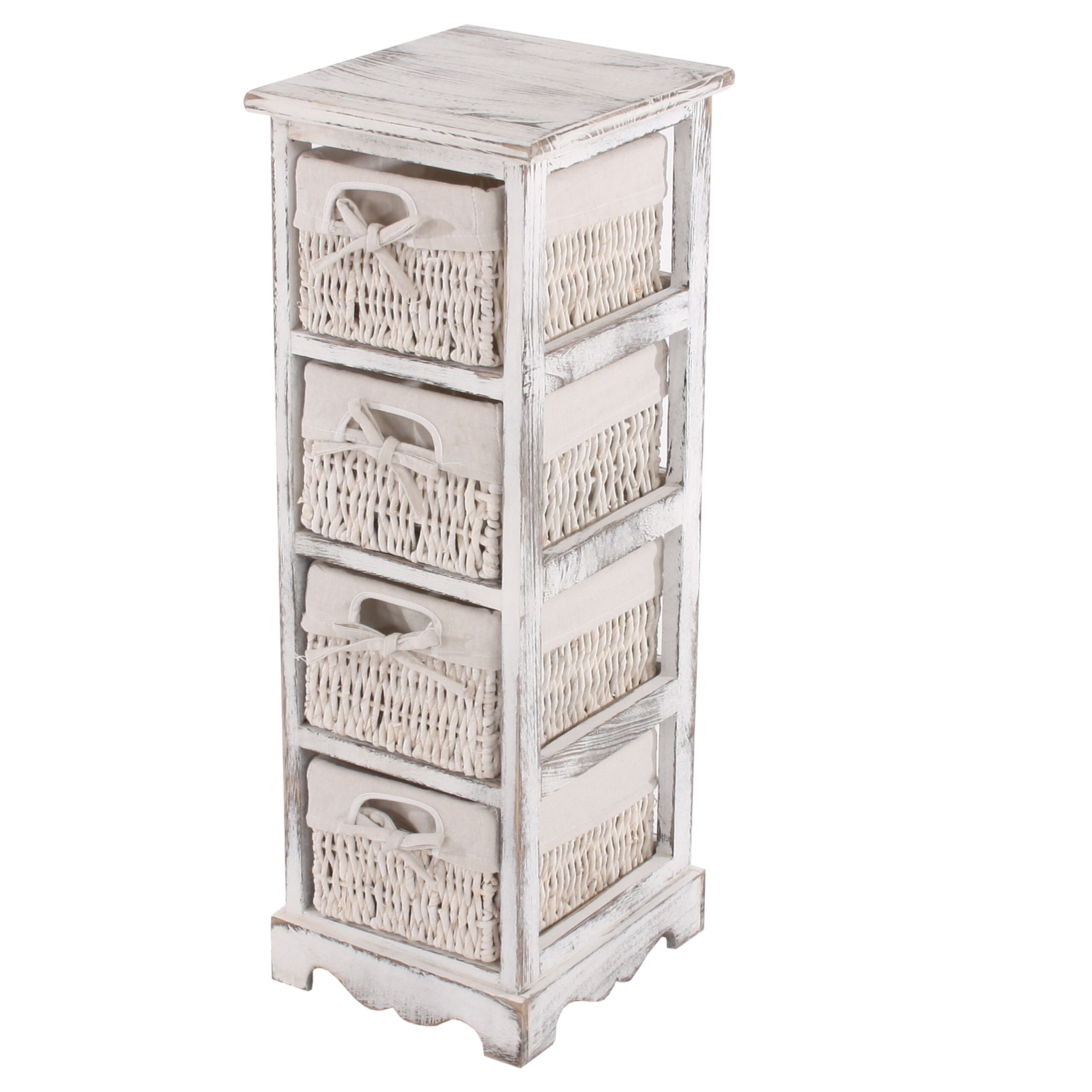 Regal Kommode mit 4 Korbschubladen 74x25x28cm, Shabby-Look, Vintage ~ weiß