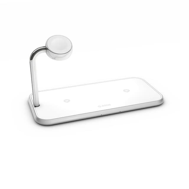ZENS Triple Alu. Lader Qi Trådløs 220V 2x10W med Apple Watch Lader (Apple QC 7,5W) hvid