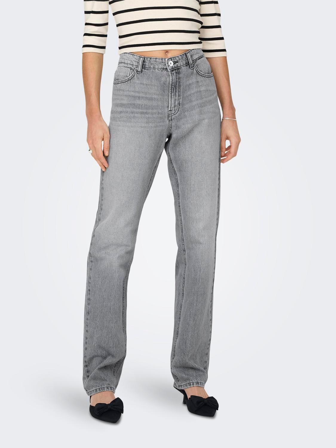 ONLJACI Mittlere Taille Gerade geschnitten Jeans Medium Grey Denim