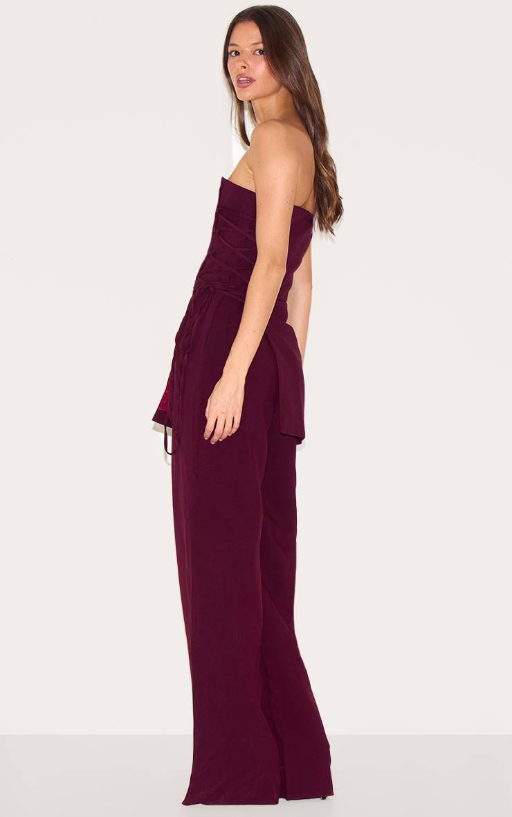Deep Burgundy Combinaison-pantalon Ajustée À Laçage Et Panneau Superposé Plt Label