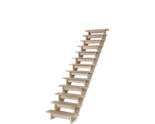 Pertura Linos eikenhouten trap zonder stootborden, gelakt, recht, 85 cm, 12 treden / 13 stootborden
