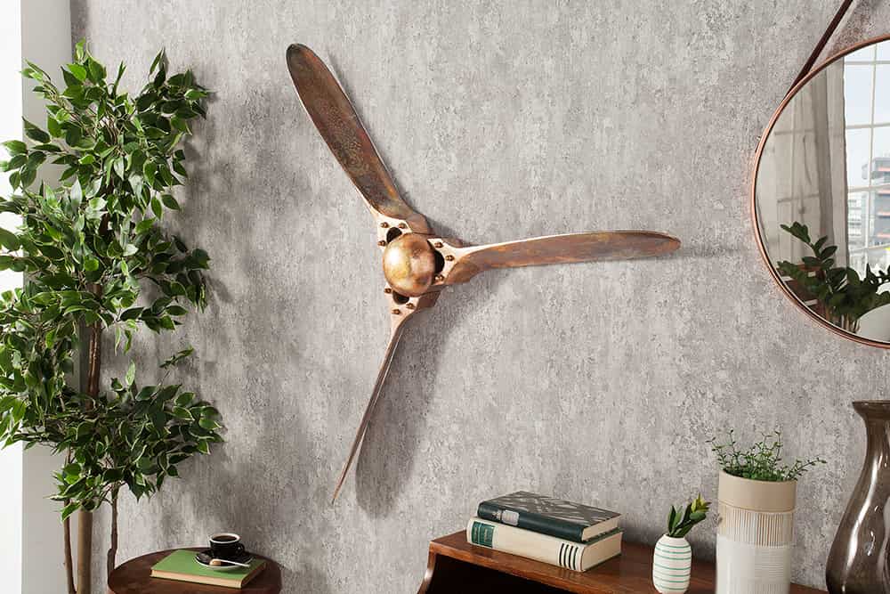 Authentische Wanddekoration SCREW III 97cm kupfer geflammt Flugzeug Propeller