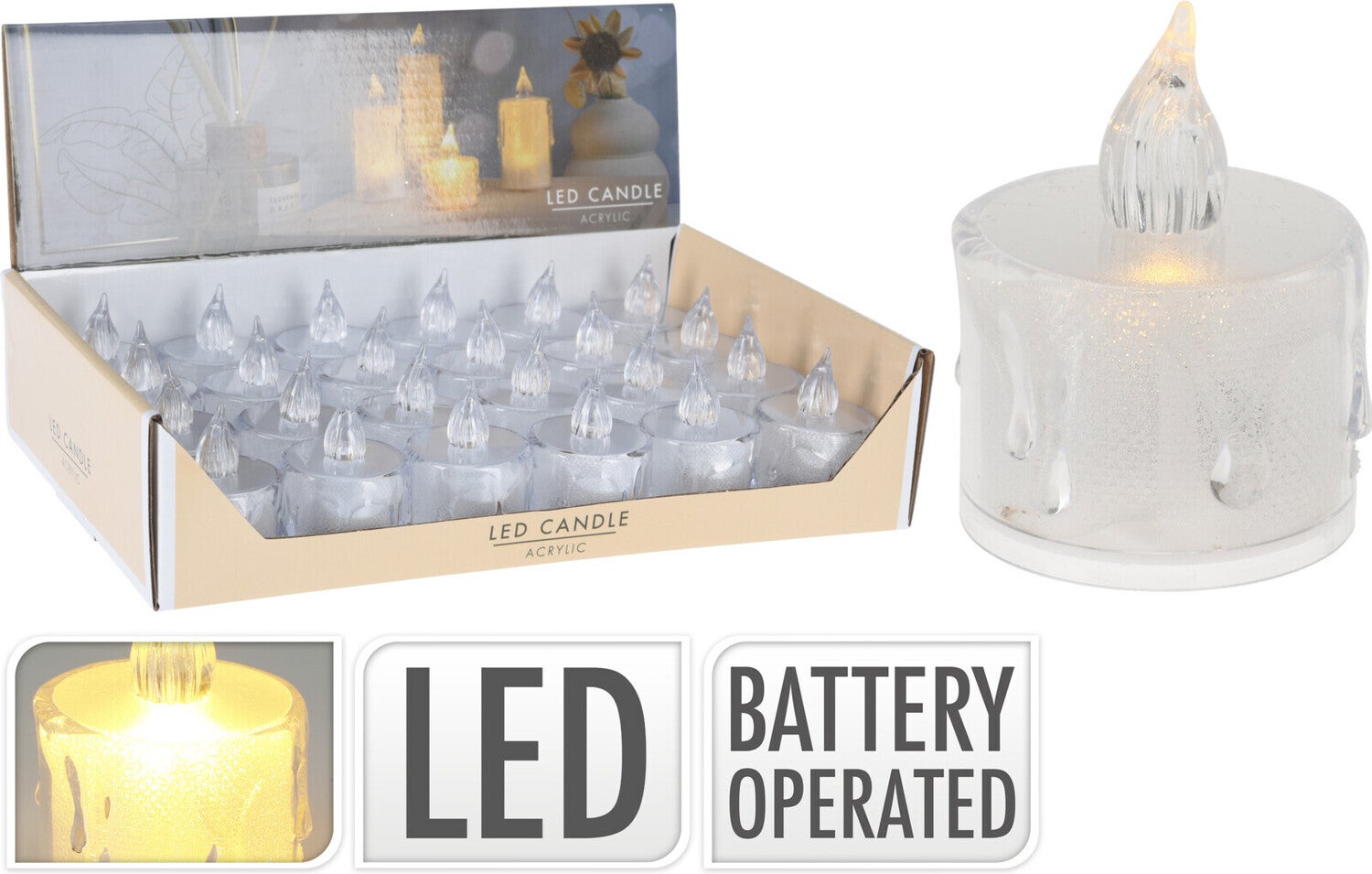 LED waxinelicht transparant D 3,6 H 5 cm