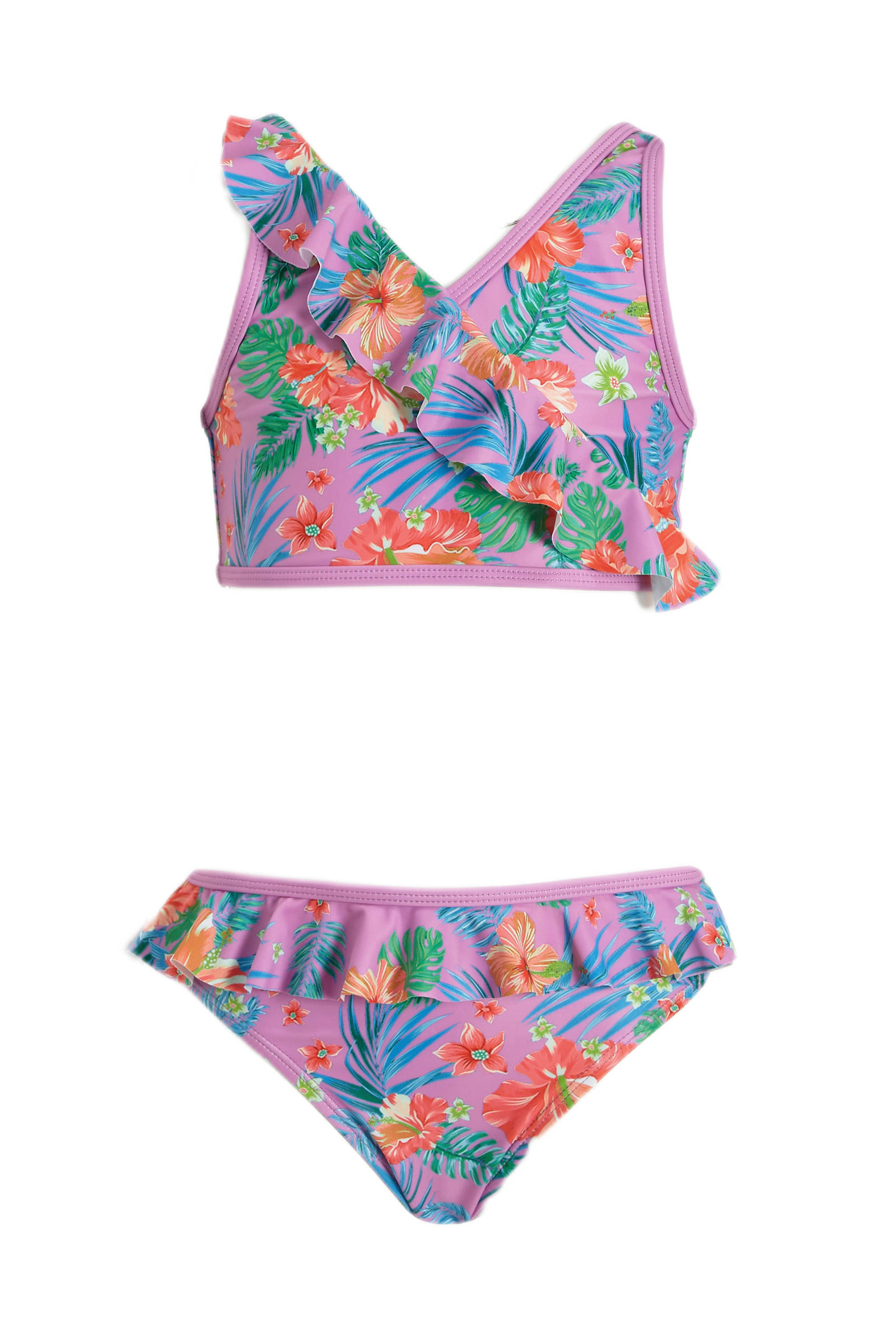 Me & My Monkey crop bikini met ruches paars/multi
