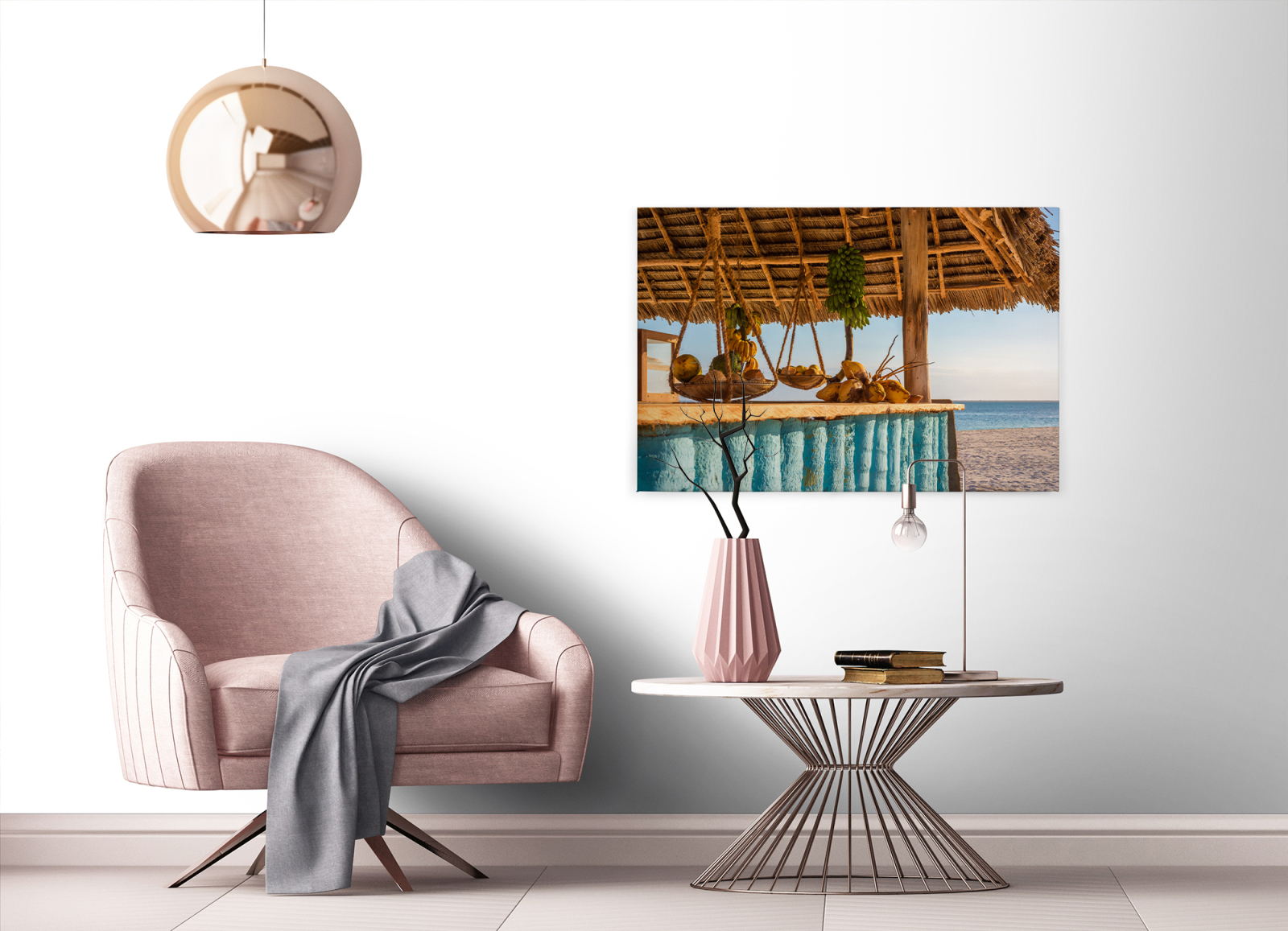 Leinwandbild BEACH BAR - türkis-beige - 90x60 cm