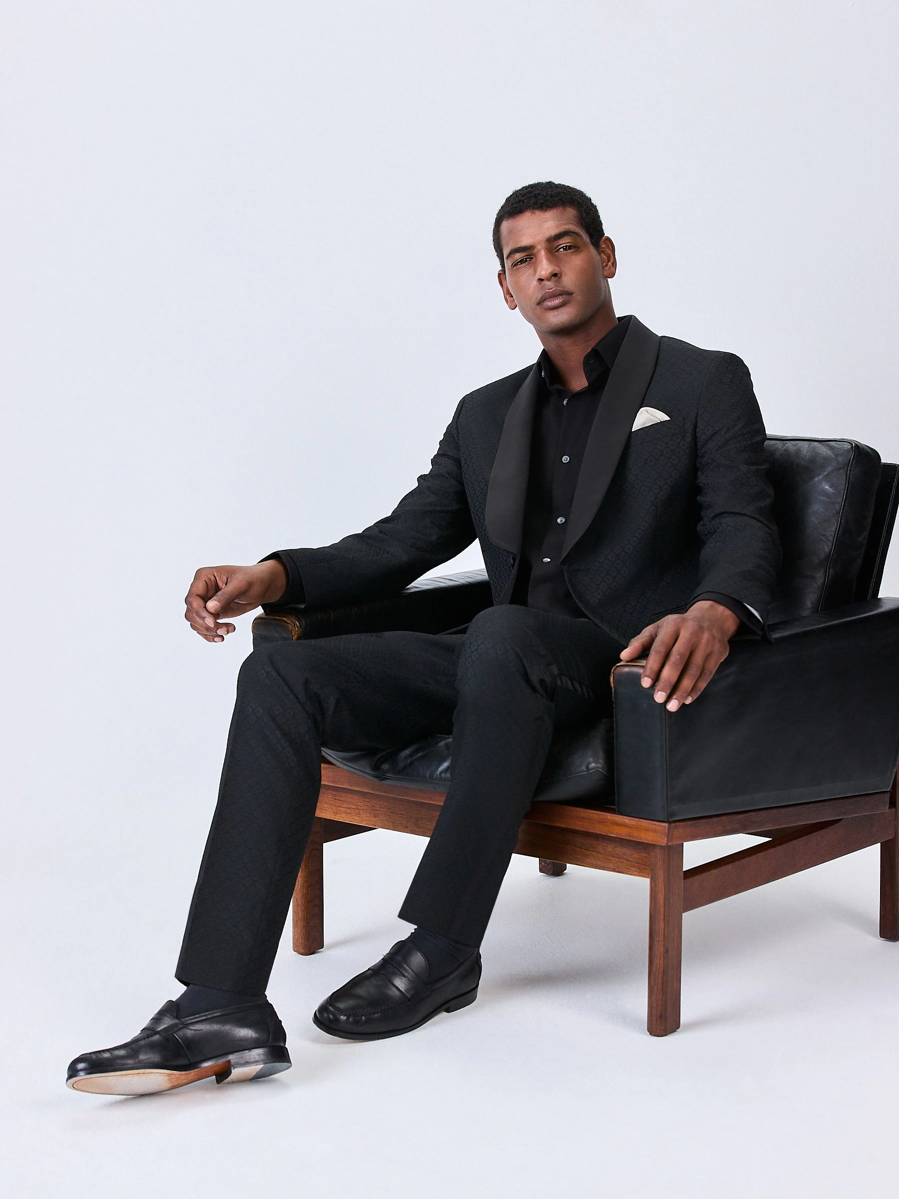 Zwart - Slim Fit Jacquard Tuxedo Suit Jacket