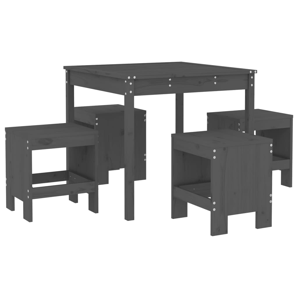 Ensemble à dîner de jardin 5 pcs gris bois massif de pin