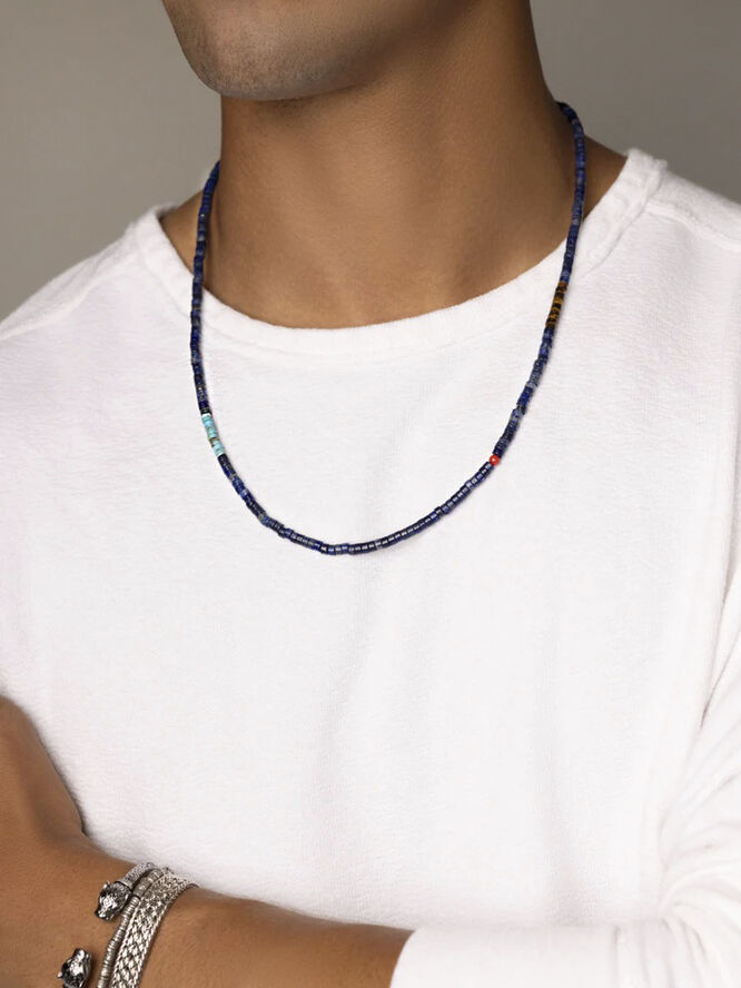 Nialaya Blue Lapis Heishi Necklace with Tiger Eye and Turquoise Blue lapis