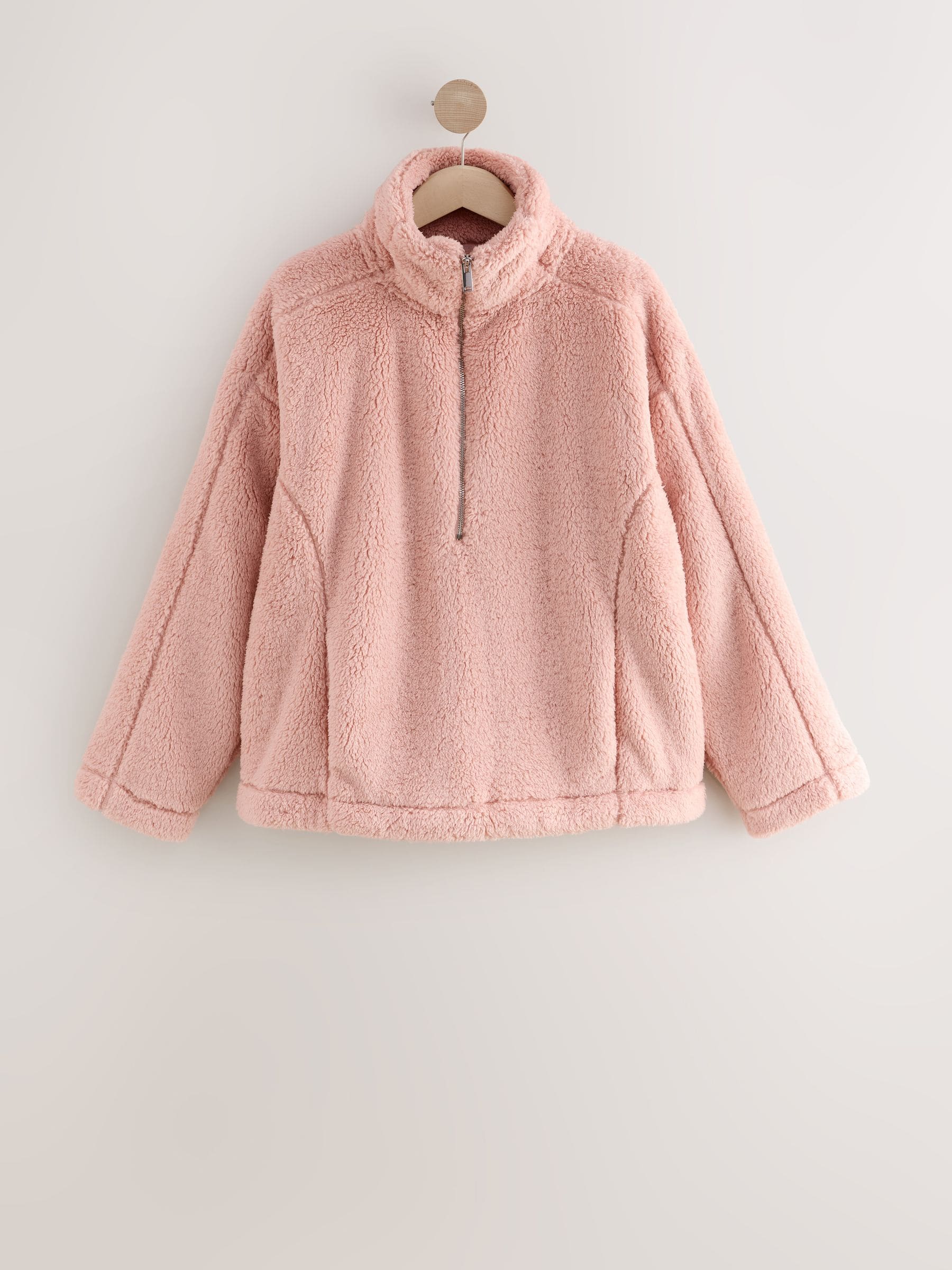 Roze - Borg fleece met korte rits