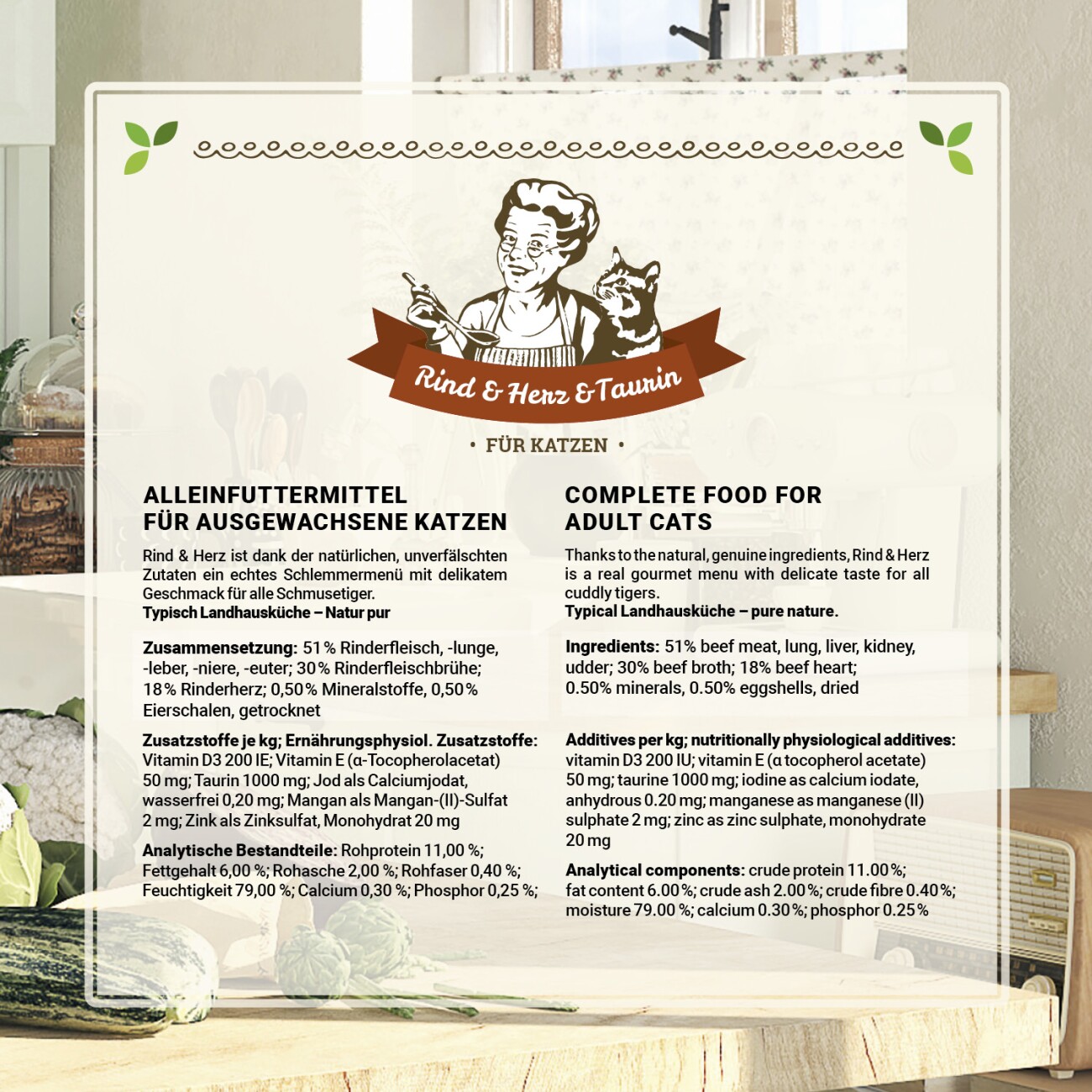 Betty's Landhausküche Frischebeutel Rind & Herz 12 x 100g für Katze