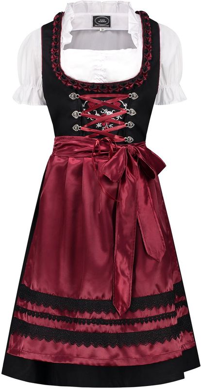 Dirndl - Zwart-Wijnrood - 3-Delig - Katoen