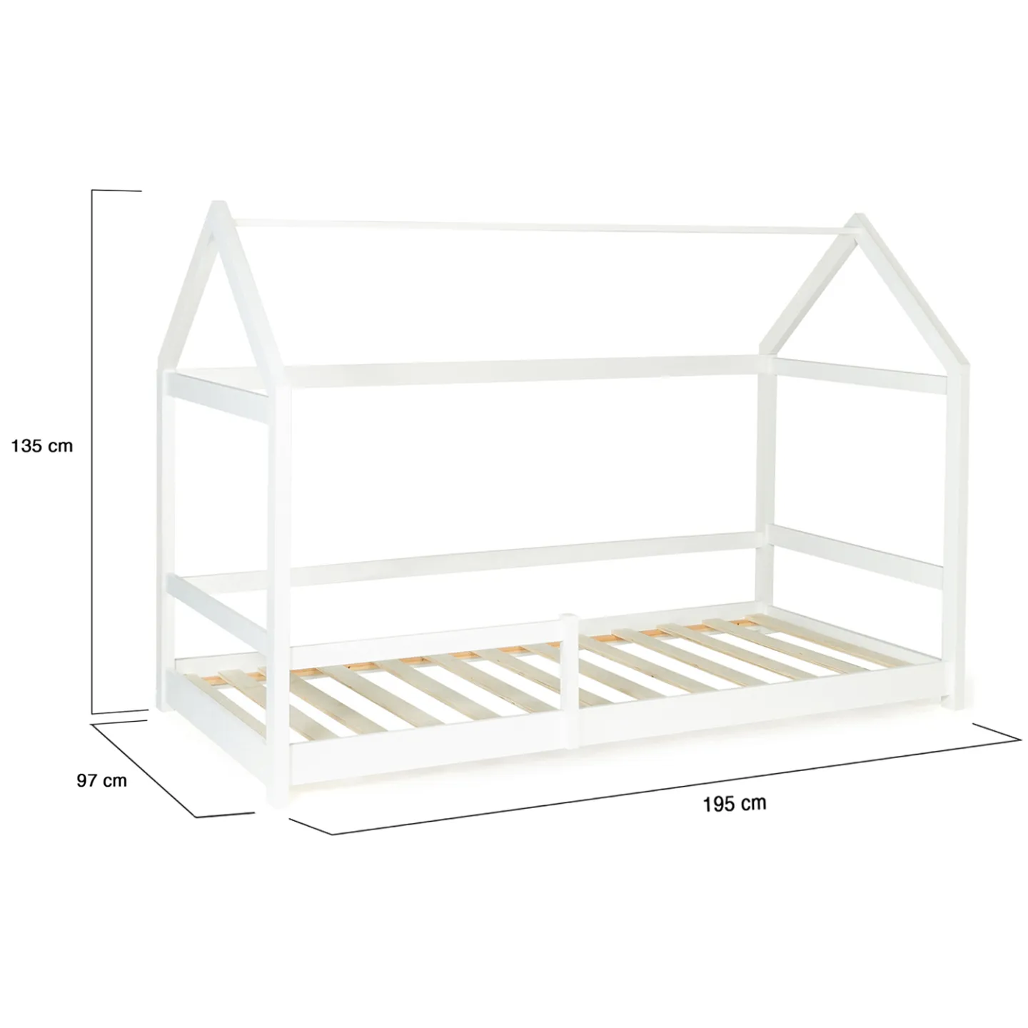 Lit cabane enfant 90 x 190 cm NESSI blanc avec sommier et barrières