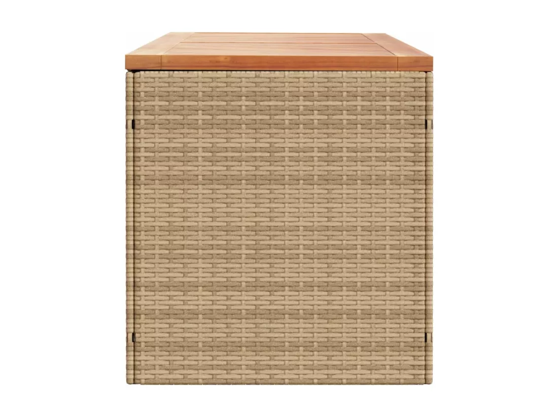 Boîte de rangement de jardin beige résine tressée bois d'acacia