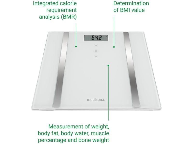Medisana Personenwaage BS 483 Weiss Personenwaage mit Sensor-Touch, BMI und BMR