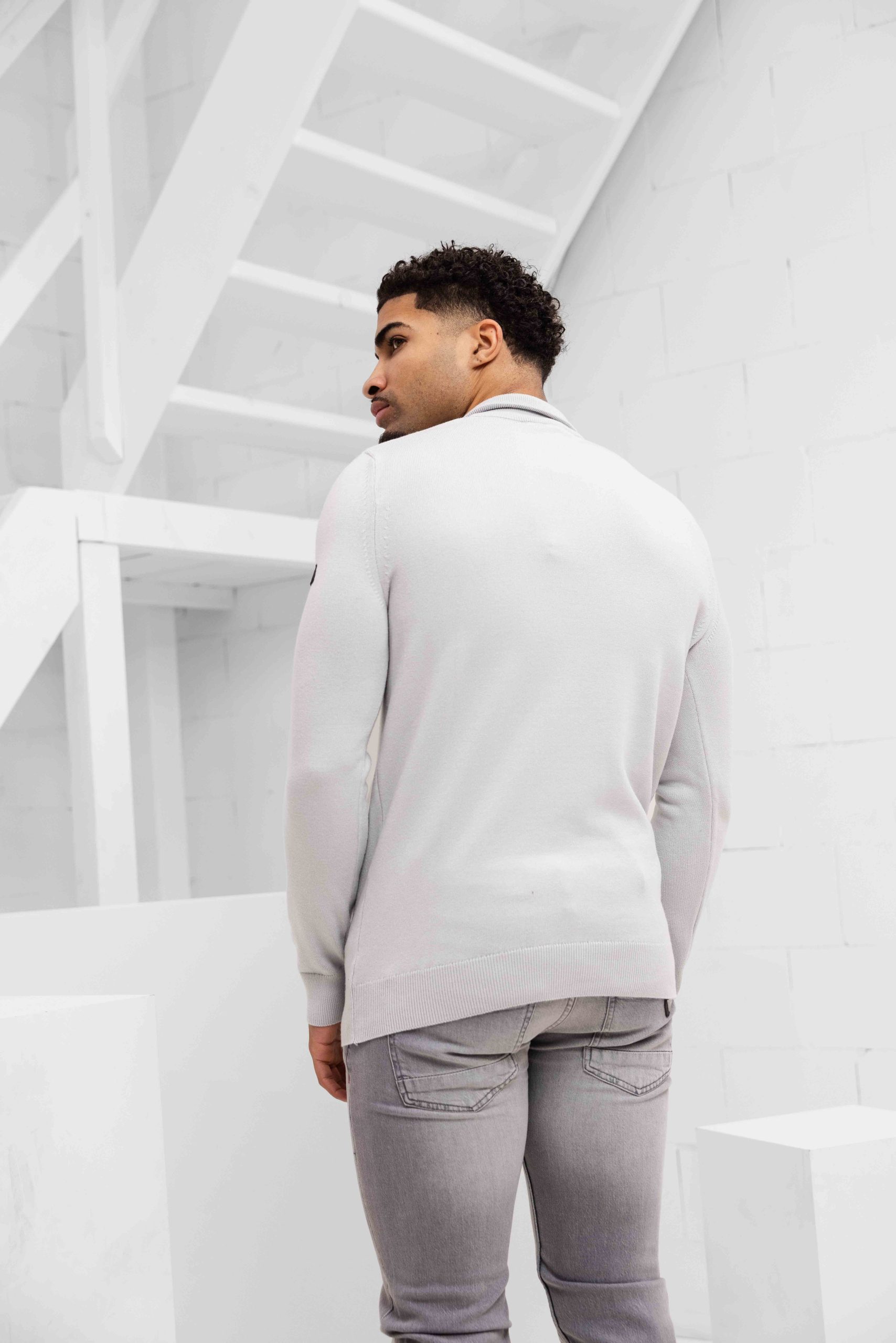 Malelions Knitted Quarter Zip Sweater Heren Lichtgrijs