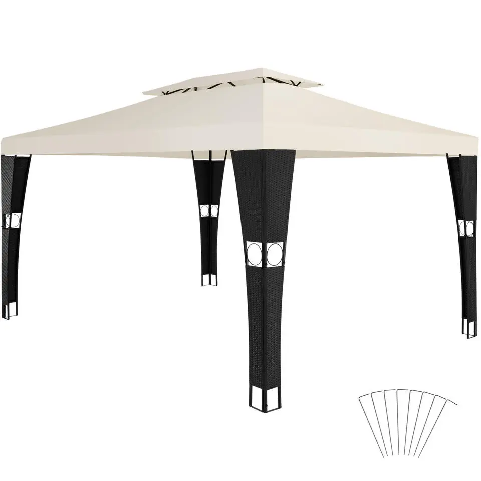 tectake Wicker tuinpaviljoen Mona 3x4m, Zwart/crème