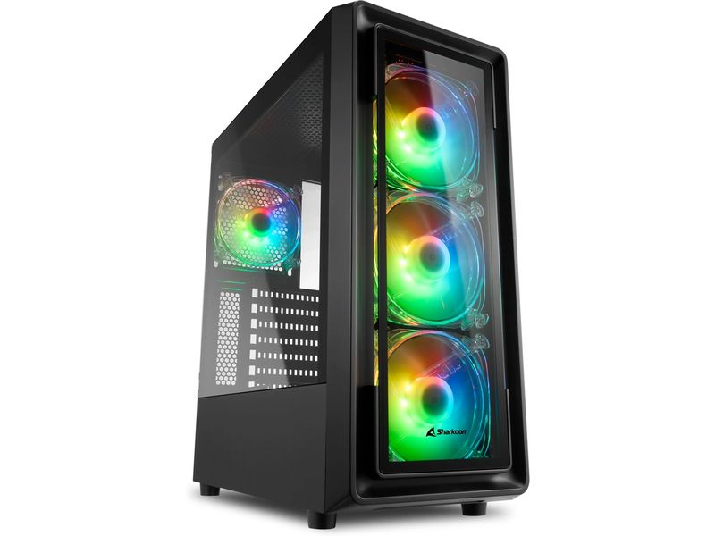 Sharkoon PC-Gehäuse TK4 RGB Midi-ATX-Gehäuse mit vier vorinstallierten 120-mm-Lüftern mit adressierbaren RGB-LEDs